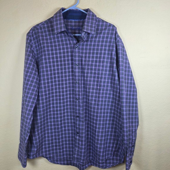 Tasso Elba Other - Tasso Elba Mens XL Purple Grey Plaid 100% Cotton Long Sleeve Button Down Shirt